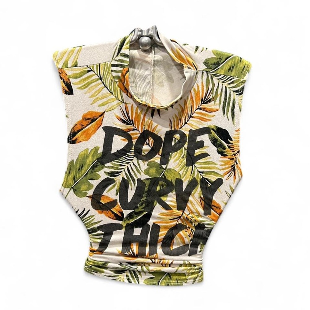 WOMENS AOPβ CROPPY TANK "DOPE, CURVY, THICK" SIZE MEDIUM